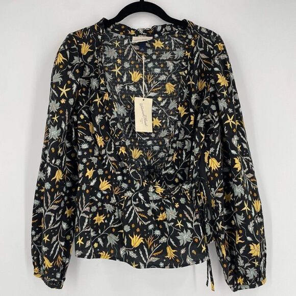 Universal Thread Women's Floral Balloon Long Sleeve Wrap Blouse Black Small NWT - Picture 2 of 12